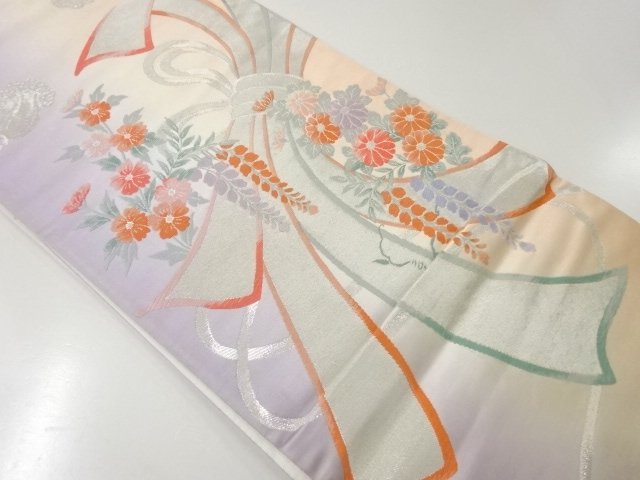 JAPANESE KIMONO / FUKURO OBI / WOVEN FLORAL PATTERN A BUNDLED NOSHI